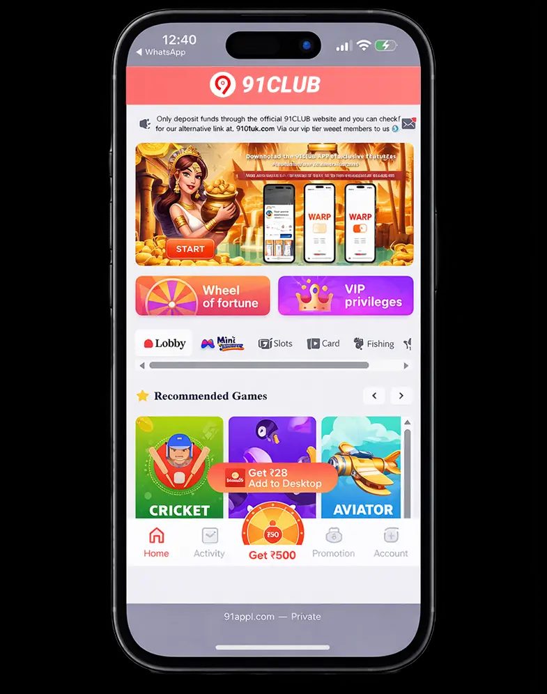 91 Club app download screen